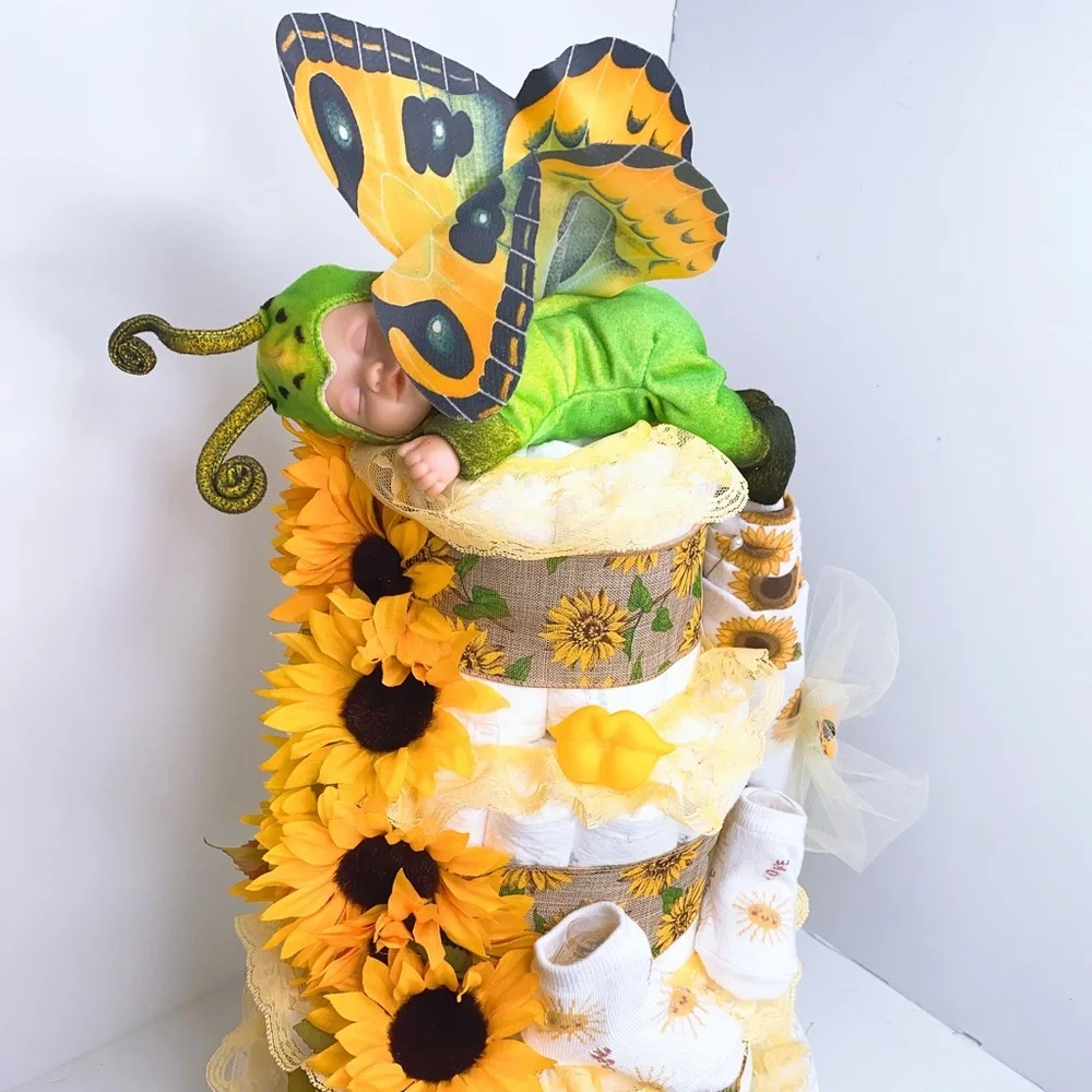 Sunflowers Diaper Cake, Butterfly Diaper Cake
